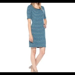 Kensie ribbed shirt dress blue white stripe size Small
